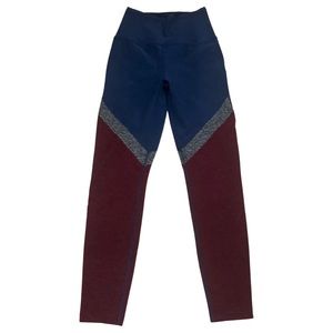 Navy Blue, Maroon, Grey Colorblocked Pattern Beyond  Yoga Leggings